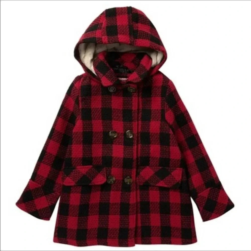 Urban Republic Red Plaid Jacket Coat Hooded 14 L